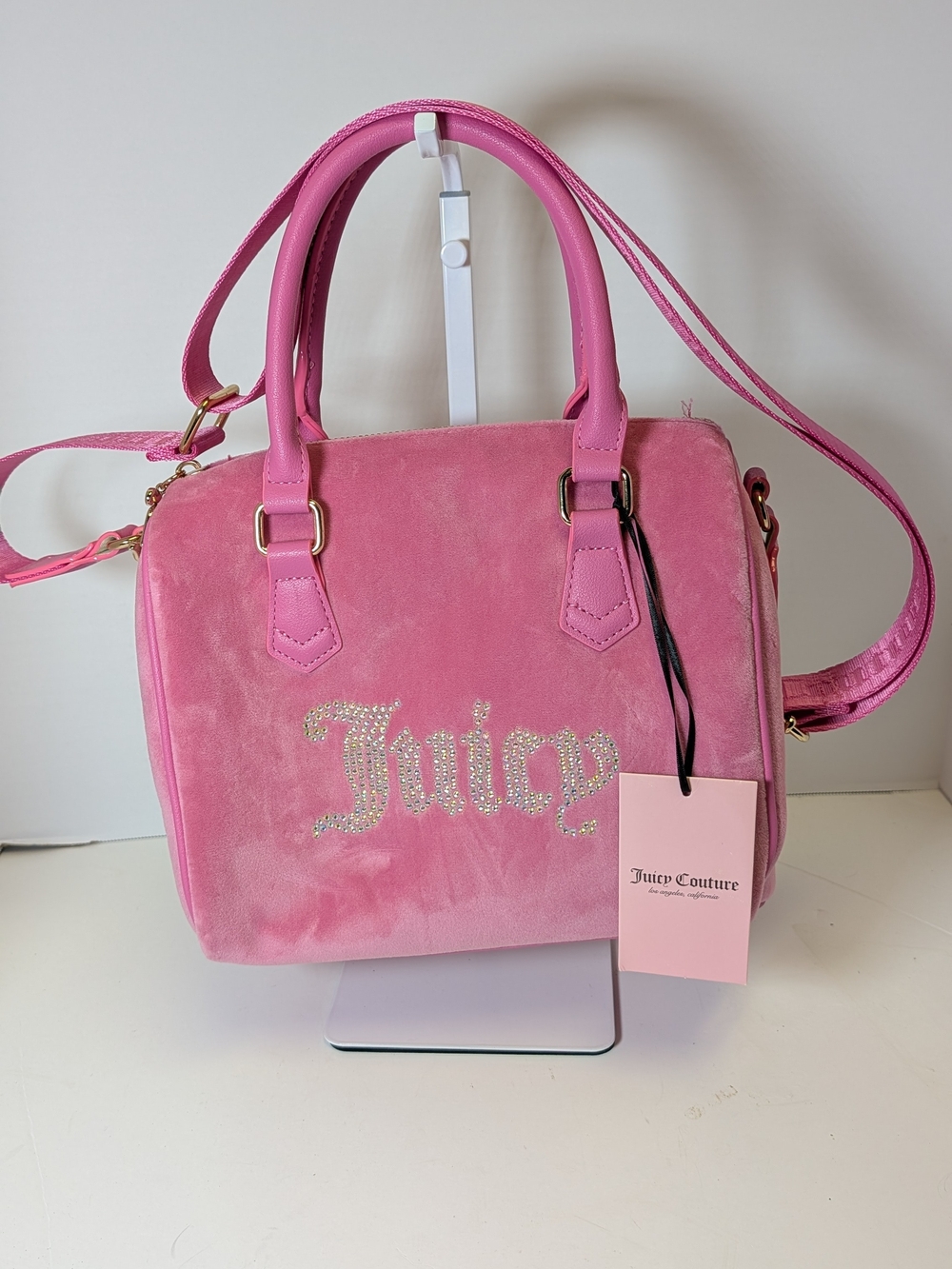 Juicy Couture Pink Velvet Crystal Logo Satchel